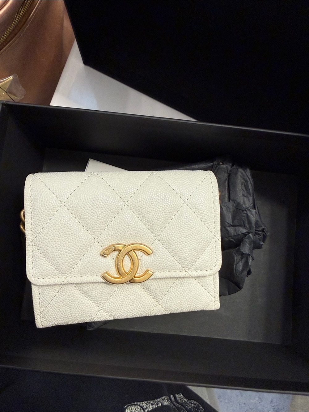 CHANEL White Quilted Mini Wallet-on-Chain with Gold CC
